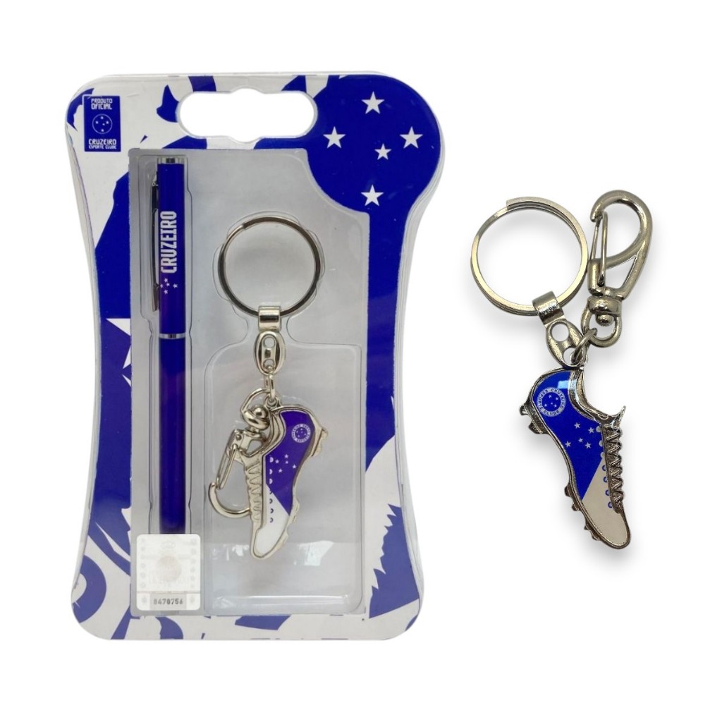 KIT CANETA E CHAVEIRO CHUTEIRA CRUZEIRO ORIGINAL OFICIAL em Oferta na Shopee