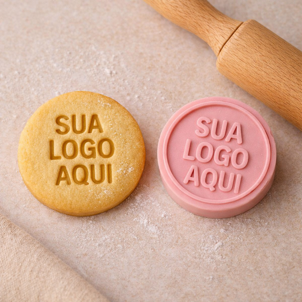 Cortador e Carimbo Marcador de Biscoitos Personalizado com Nome Logomarca para Confeitaria Artesanal