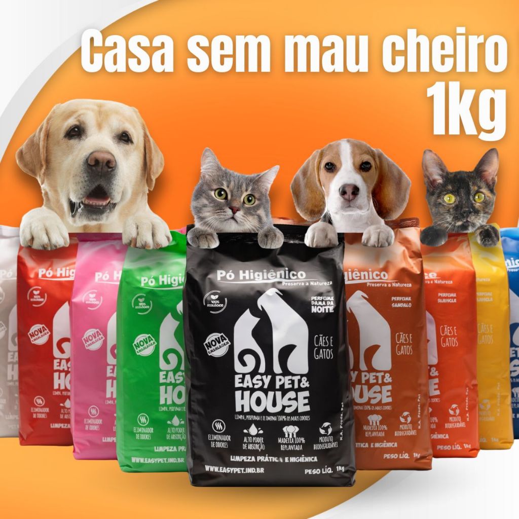 Pó Higiênico Eliminador de Odores Easy Pet & House 1 Kg Xixi Fezes Cães E Gatos
