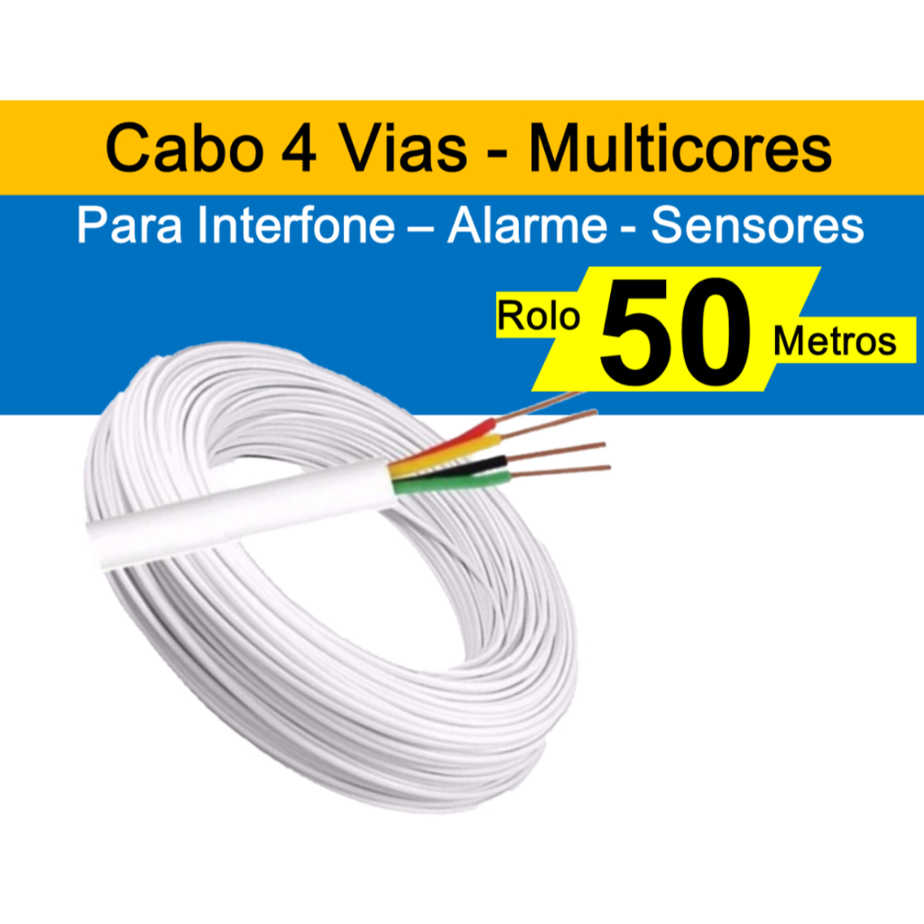 Rolo de 50 metros cabo de 4 vias para alarme e interfone