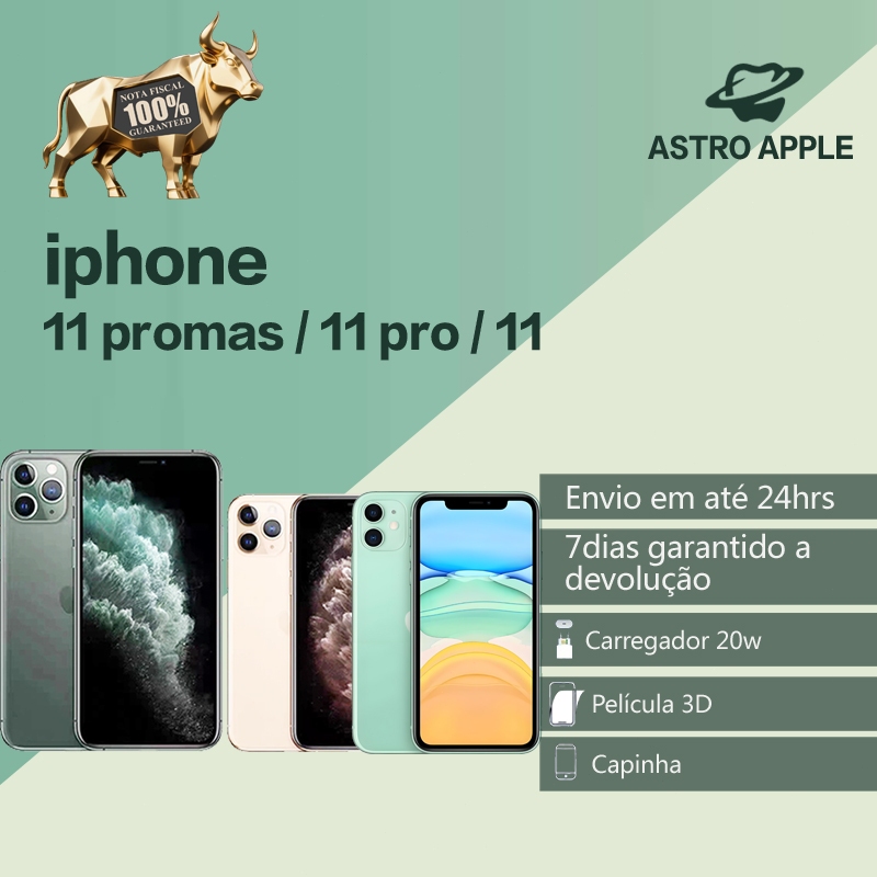 iPhone 11/11 Pro/ 11 Pro Max 64GB/128GB/256 Gb 100% Original Saúde da bateria 90%+, acompanha nota fiscal