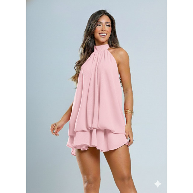 Macaquinho Chiffon com Forro Tamanho Unico Verão Costas Abertas Casual Festas LUIZA