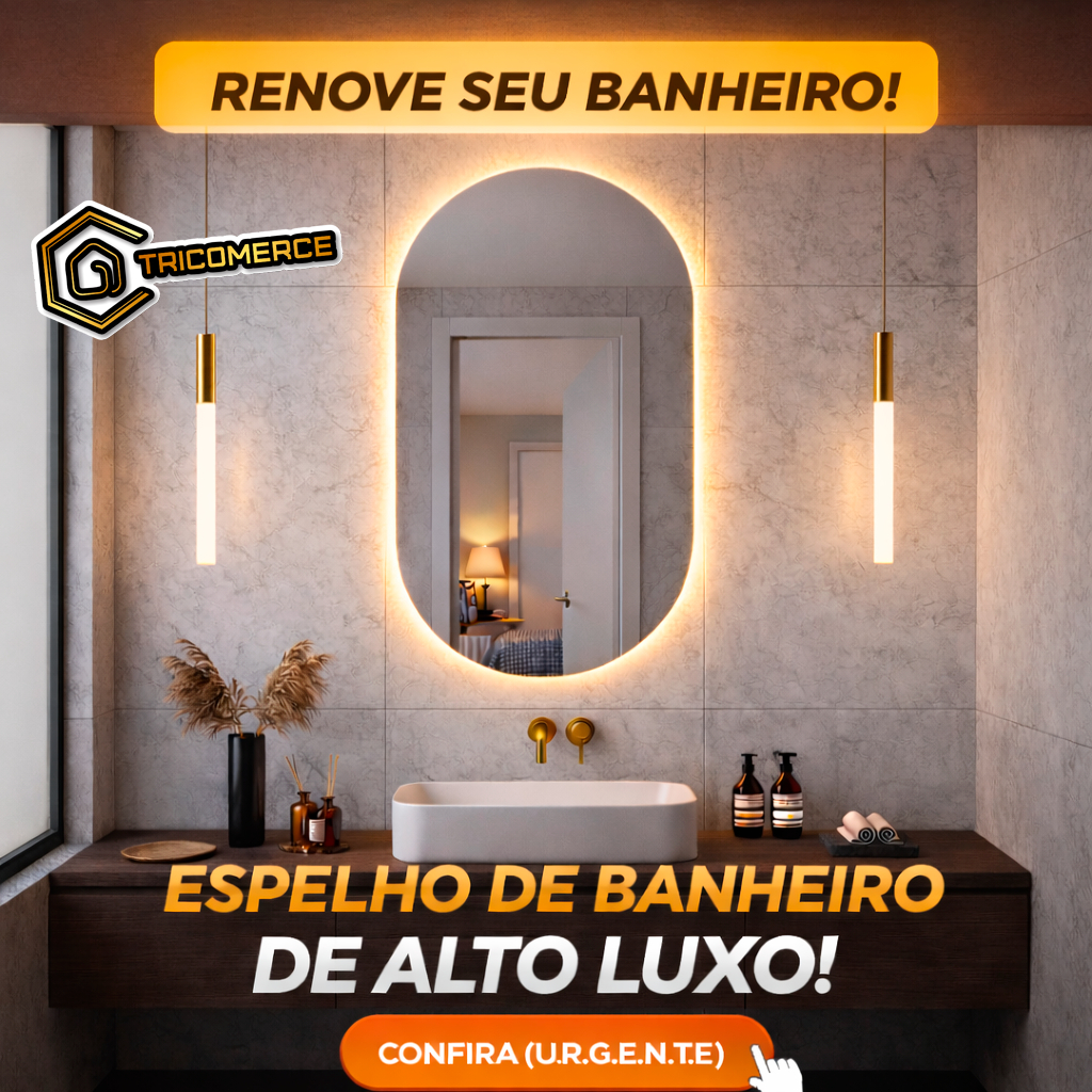 Espelho Oval Decorativo com LED ou sem LED Vidro Lapidado 40x50 e 80x50 para Banheiro Quarto Sala