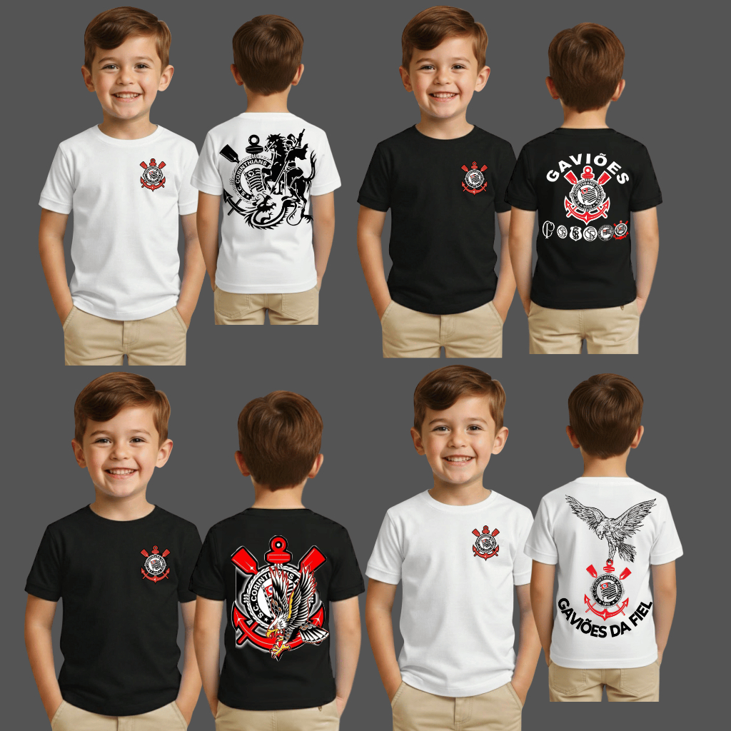 Camiseta Infantil Blusa Gaviões Camisa FIel Corinthnas Unissex Algodão 30.1 Timão Escola Futebol