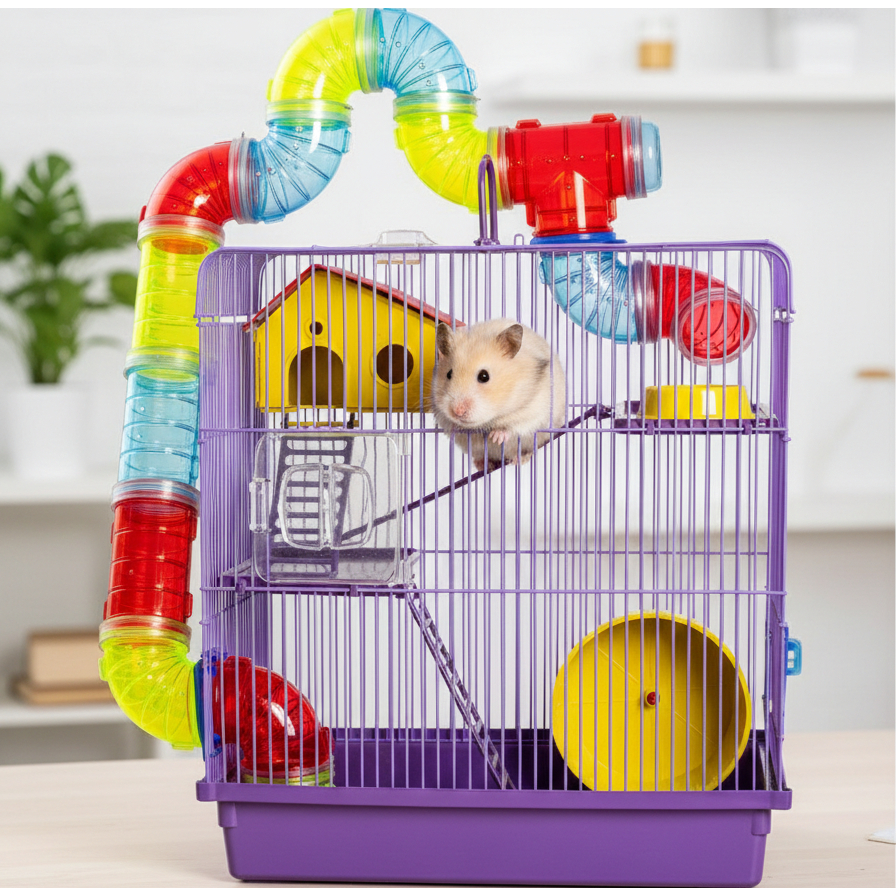 Gaiola Tubo Super Luxo Jel Plast 3 Andares para Hamster