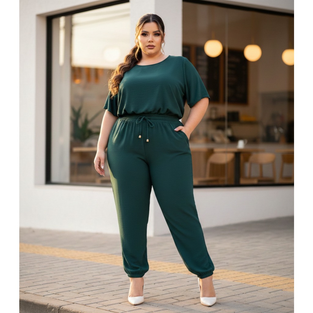 Conjunto plus size feminino solto com mangas roupas modernas para todas ocasiões em Oferta na Shopee