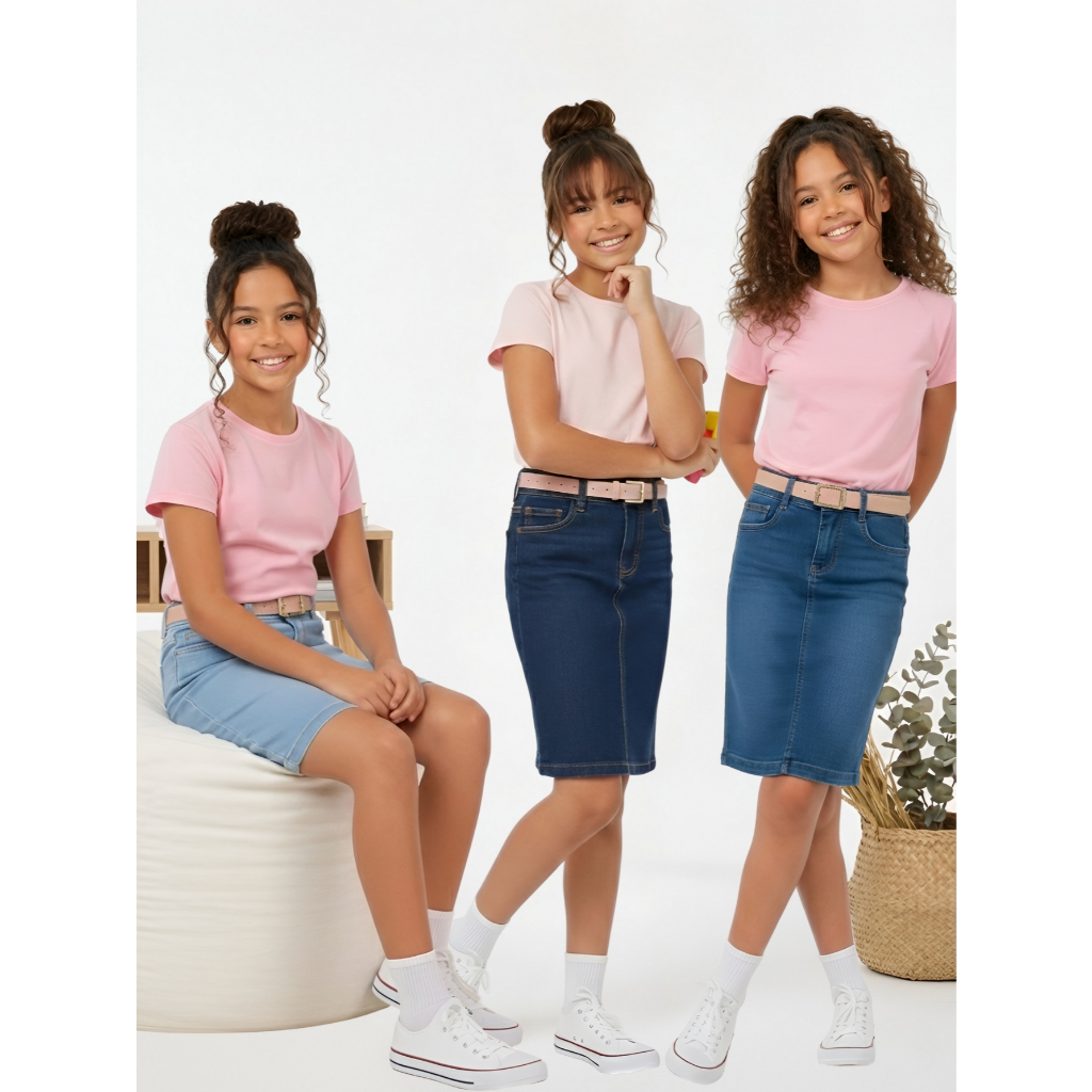 Saia Infantil Juvenil Moda Evangélica Com Cinto Cores Variadas do 08 ao 16 com Lycra