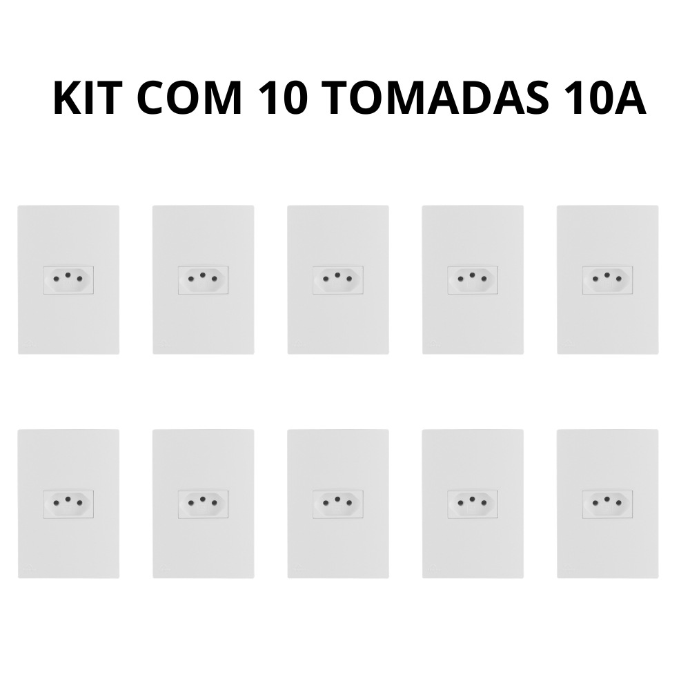 kit 10 Tomadas Com Placa 2P+T 10A 110/220 250V Linha Lissê Apoio