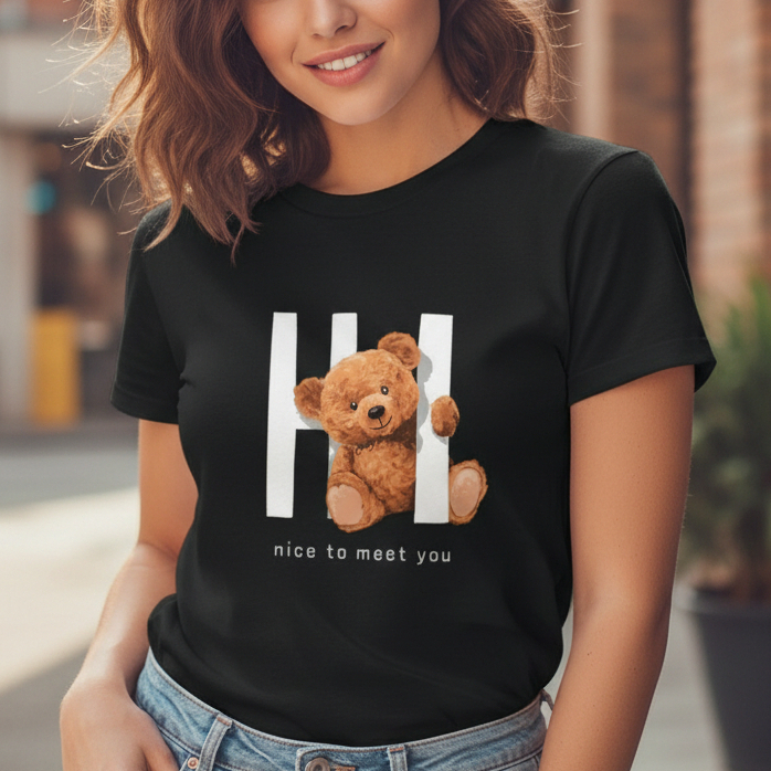 Camiseta T-Shirt Urso Fofo Estampa Exclusiva Confortável e Moderna Estilosa