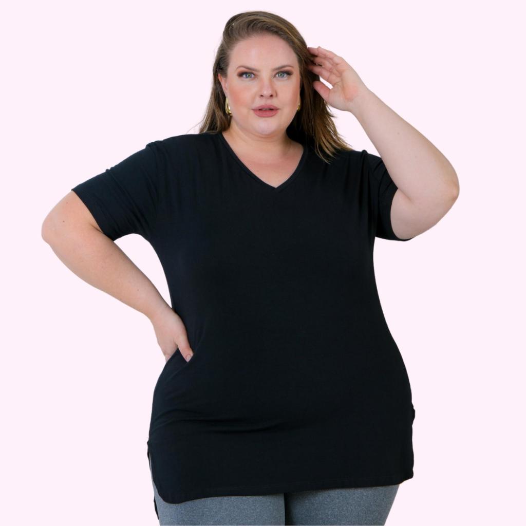 Blusa Plus Size Gola V Tamba Bumbum Fitness Viscolycra moda feminina caimento maravilhoso REF 0929 em Oferta na Shopee