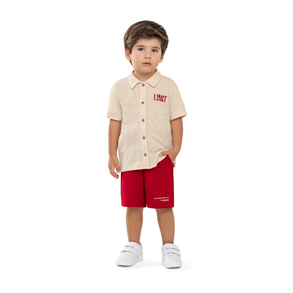 Conjunto Menino Angero Original Camisa Polo Texturizada e Bermuda Moletinho Ref 28898 Luxo