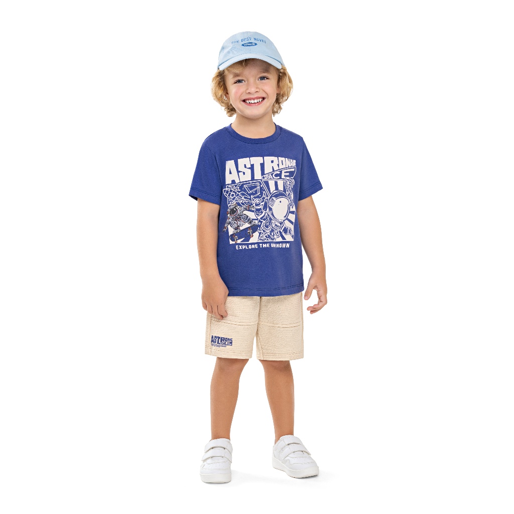 Conjunto Menino Angero Original Camiseta Astronauta e Bermuda Texturizada Ref 28904 Espacial