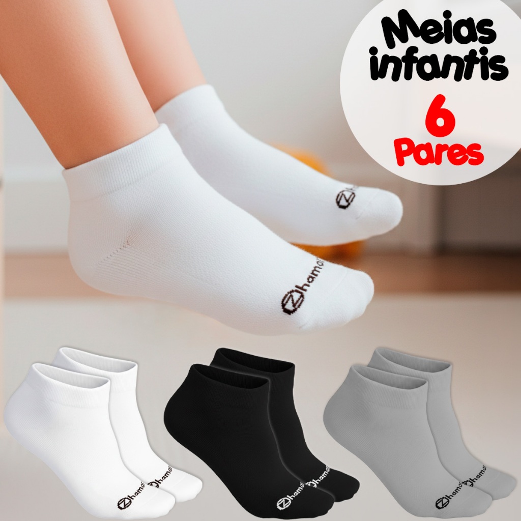 Kit 6 Pares Meias Zhamaro Infantil Cano Curto Algodão Meia Atoalhada Menino Baixo Soquete Confortável Original em Oferta na Shopee