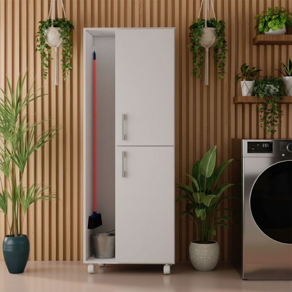 Armário Alto Multiuso Lavanderia 2 Portas com Prateleira Organizador com Rodinhas em Oferta na Shopee