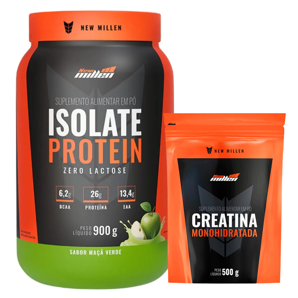 Kit Whey Isolate Protein 900g + Creatina 500g 100% Pura - New Millen