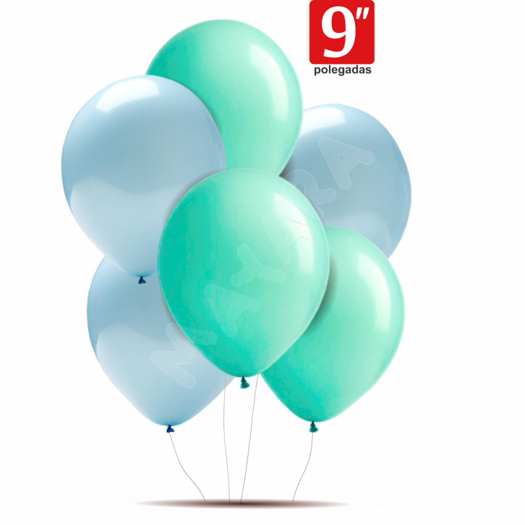 50 Bexigas Balões Redondo 9 Polegadas Sortidas Azul Claro e Verde Água