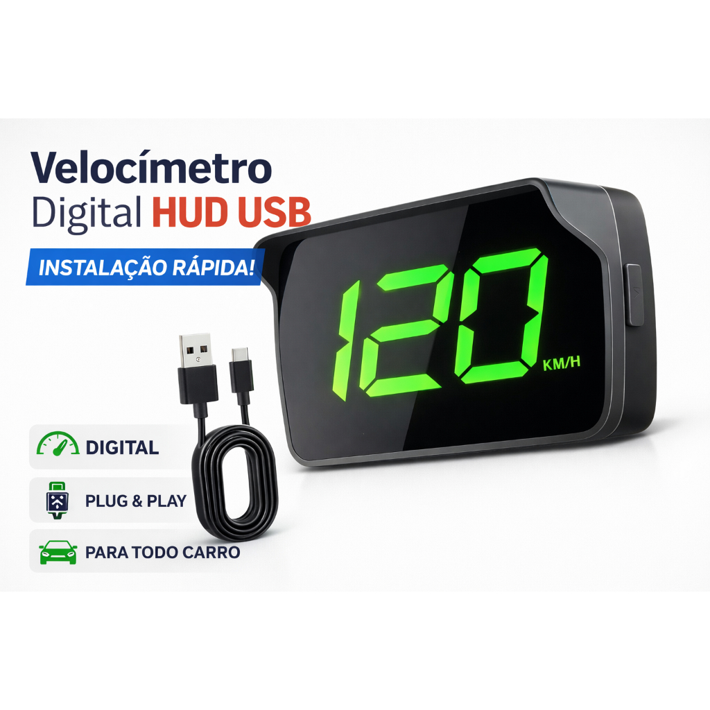 Velocímetro Digital HUD GPS Display LED Head Up Display USB Para Carros Caminhões E Motos Compacto Plug and Play em Oferta na Shopee