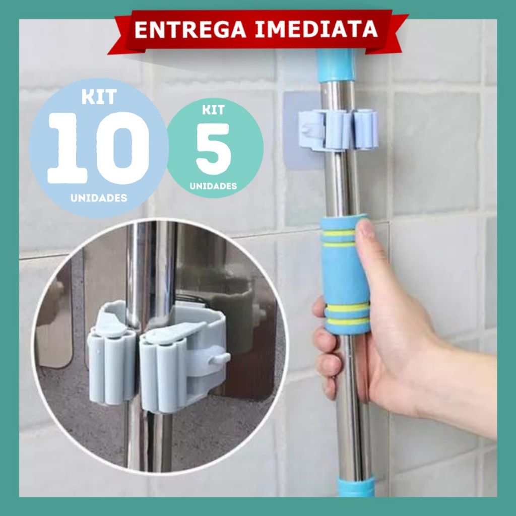 Kit Suporte Organizador Vassoura e Rodo Adesivo em Oferta na Shopee