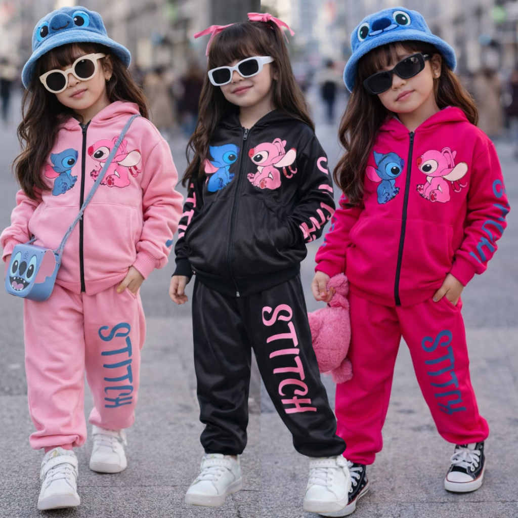 Conjunto Infantil Juvenil Menina Stitch Casaco + Calça Agasalho de Inverno em Oferta na Shopee