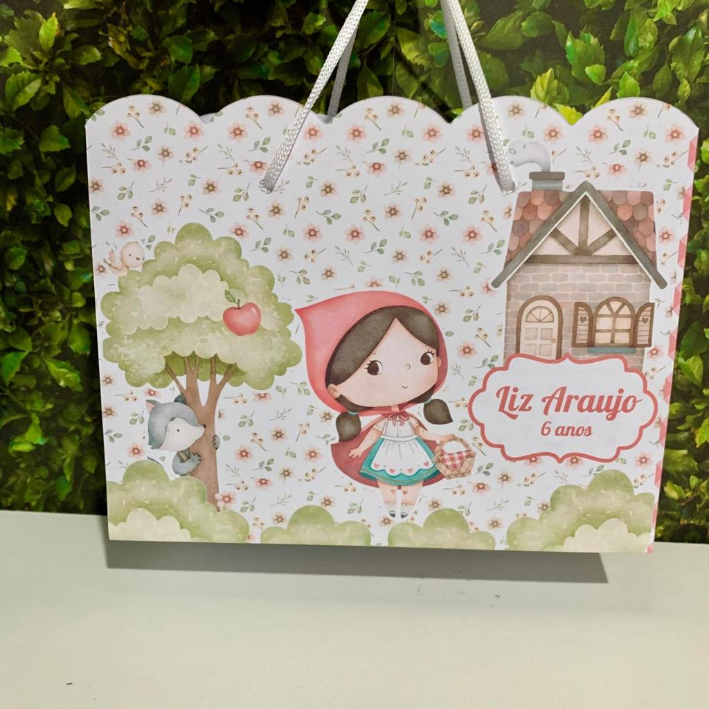 Sacolinhas Personalizadas (G) Chapeuzinho Vermelho Aquarela Lembrancinhas Festa Infantil | PEGUE E MONTE