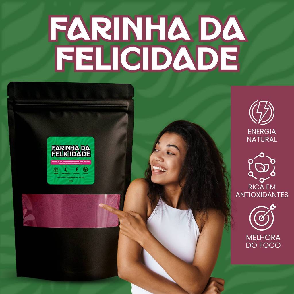 Farinha da felicidade 150g - Farinha de uva, beterraba, maca peruana, guaraná em pó e gengibre em pó em Oferta na Shopee