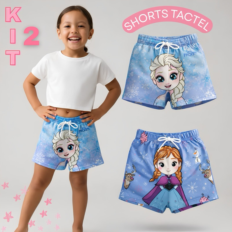 Kit 2 Shorts Tactel Infantil Feminino Liso Roupa Infantil Menina Praia Dia A Dia 4 A 12 Anos