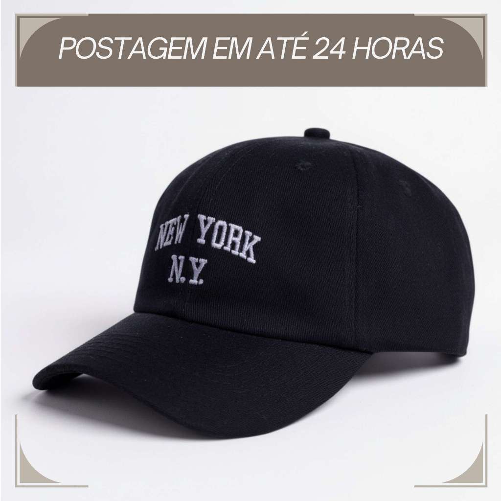 Boné Ny New York Retro Basebol Aba Curva Masculino e Feminino Regulagem Fitão