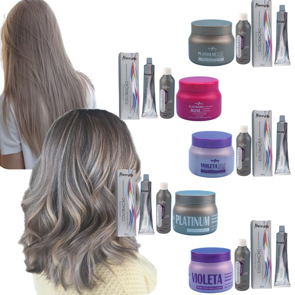 Kit Completo Tinta Mairibel 9.1 Loiro Muito Claro Cinza + Ox + Matizador 250g ou 500g