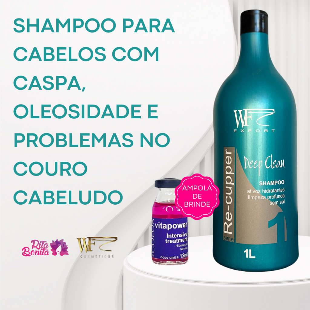 Shampoo para Cabelos com Caspa, Oleosos, Com Pontas Secas e Mistos WF RE-CUPPER 1L em Oferta na Shopee
