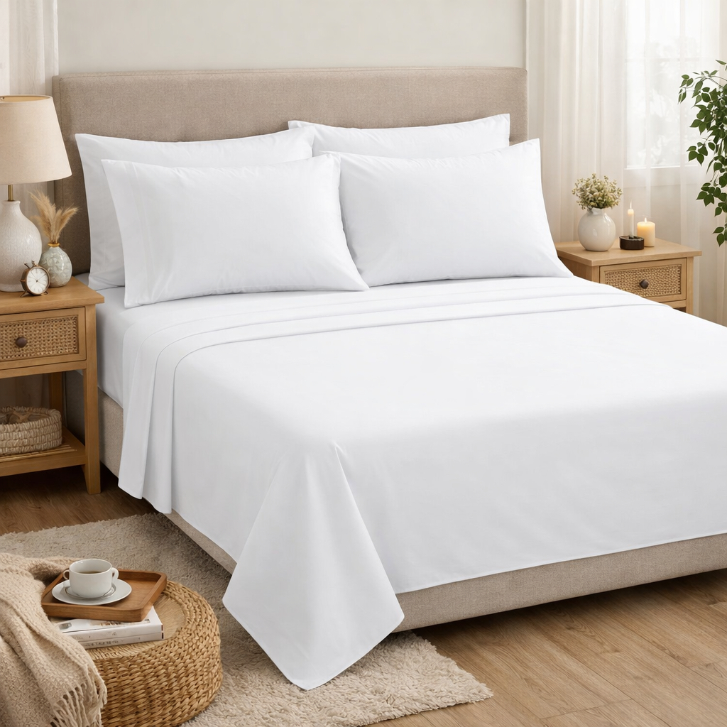 Lençol Micro Percal Branco 4 Peças Casal | Toque Macio Qualidade Premium em Oferta na Shopee