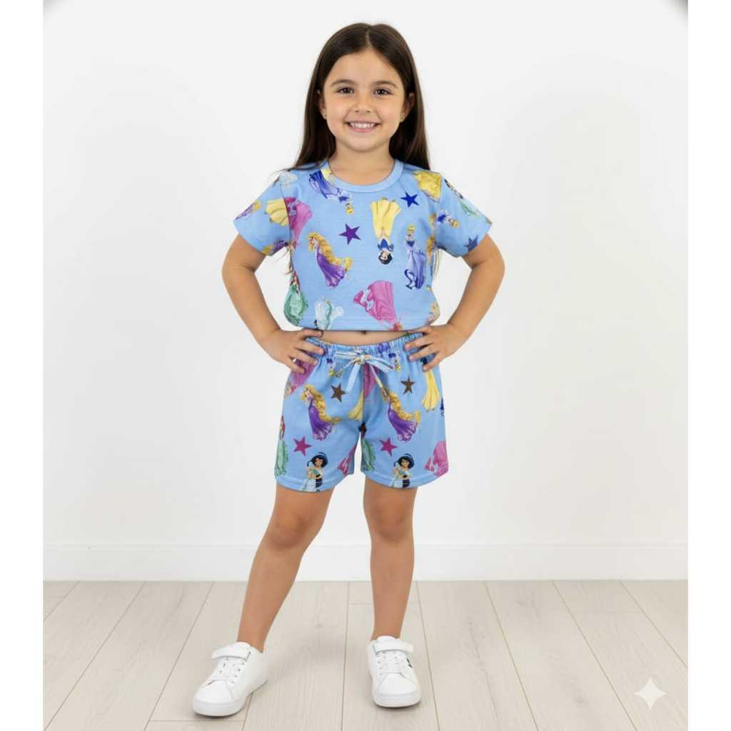 Conjunto verão infantil de  menina temático das Princesas