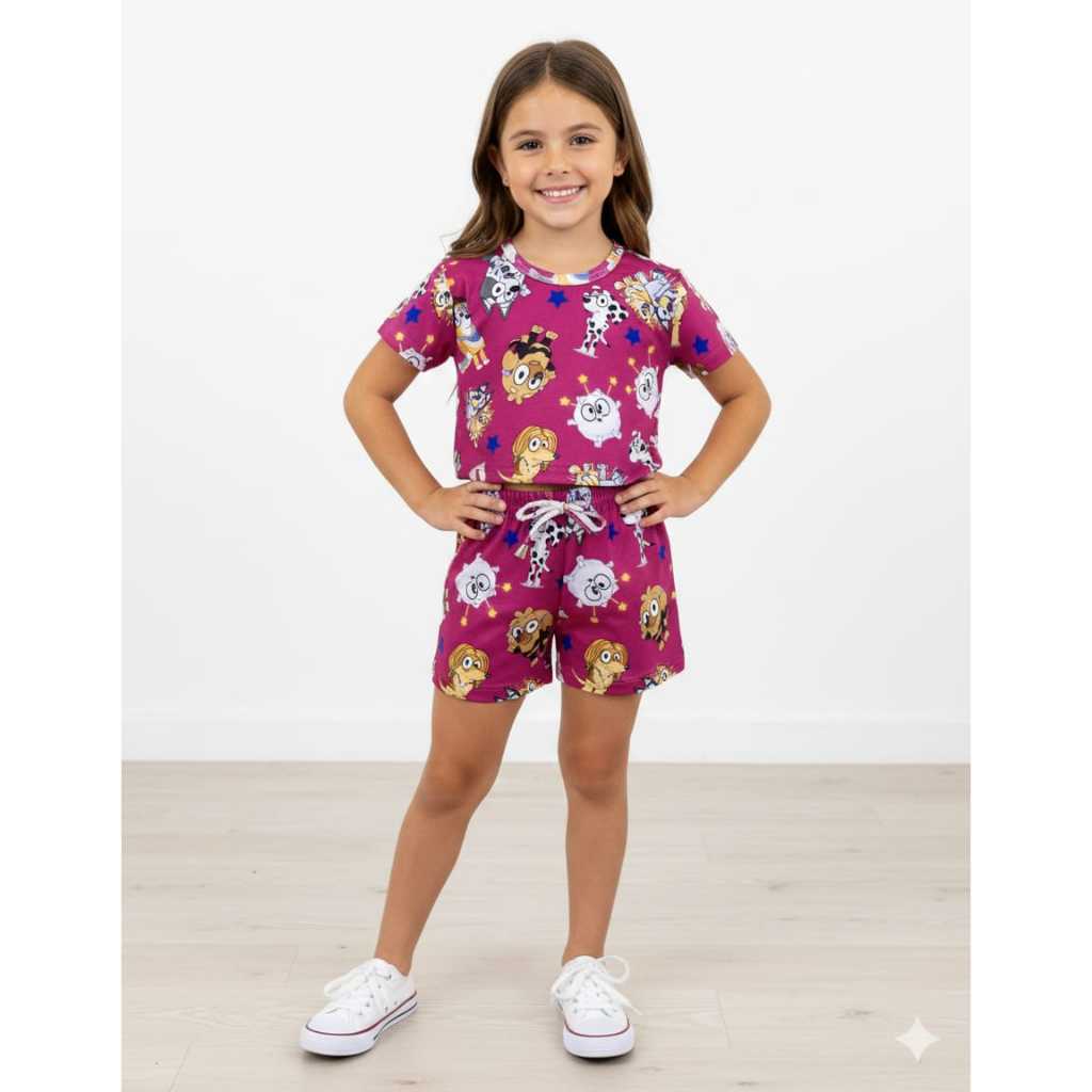Conjunto verão infantil de  menina temático do Bluey e Bingo em Oferta na Shopee