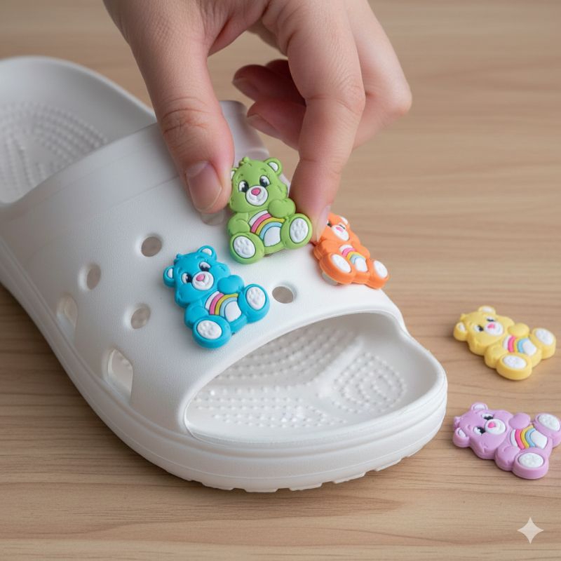6 Pins/Bottons Emborrachados Para babuche -  ursinhos carinhosos  com adaptador para sandália calçados