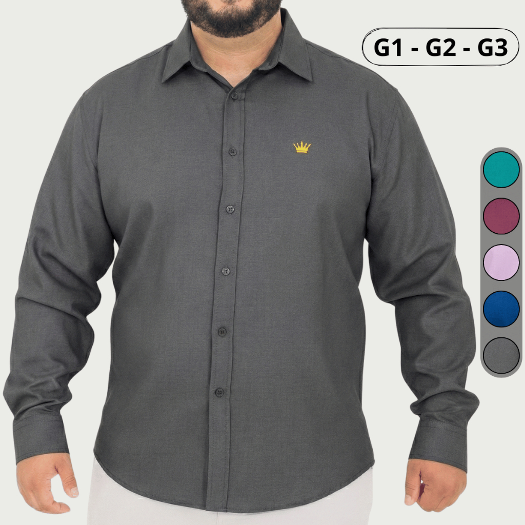 Camisa Masculina Manga Comprida Plus Size Lycra Festa Trabalho Passa Fácil G1 G2 G3