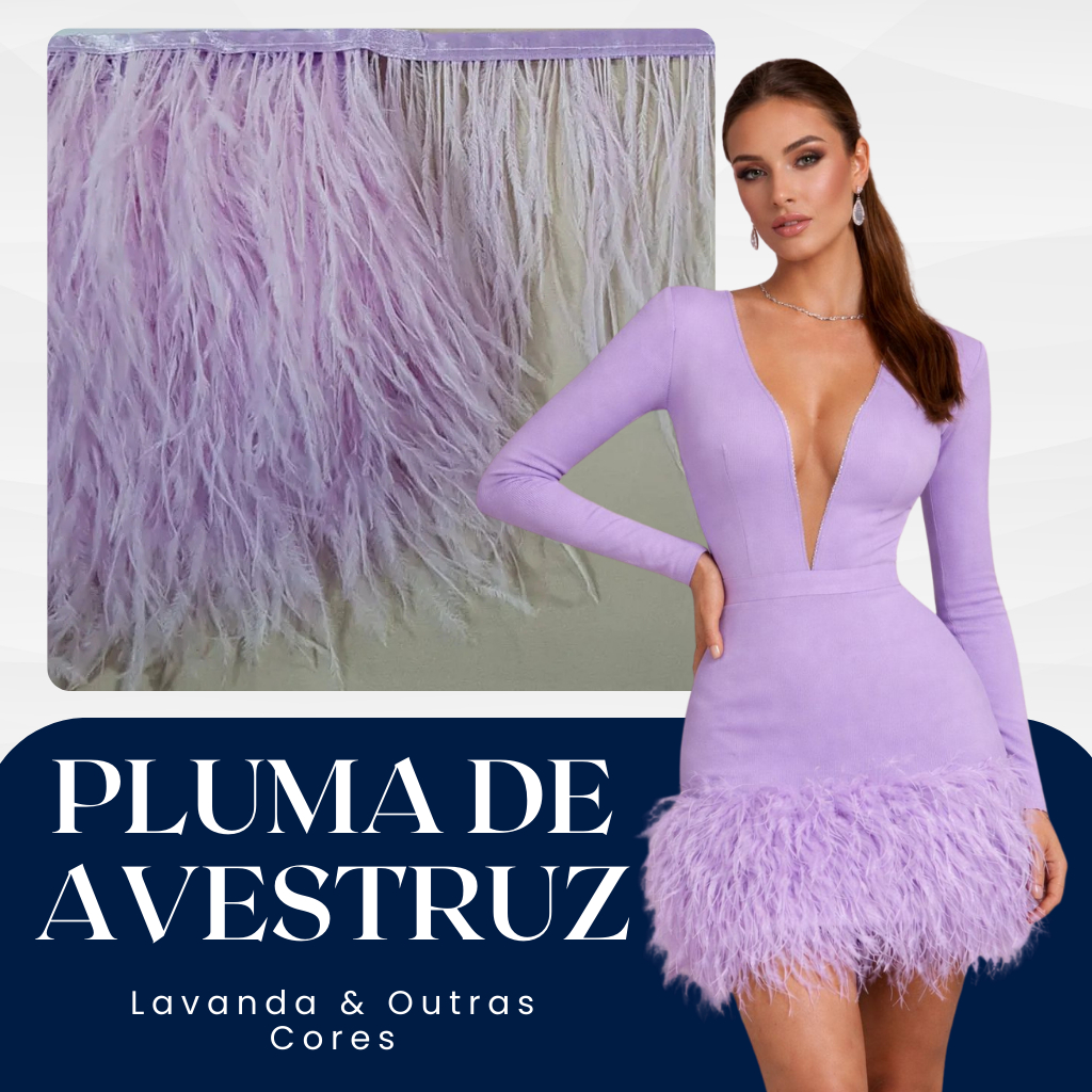 Pluma de Avestruz 100% 1mt x 13CM Largura Lavanda
