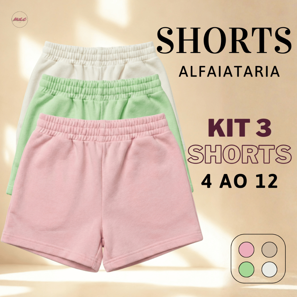 Kit Shorts Alfaiataria Infantil Menina 3 Peças Conforto Estilo Verão Blogueirinha Escola Moda Casual em Oferta na Shopee