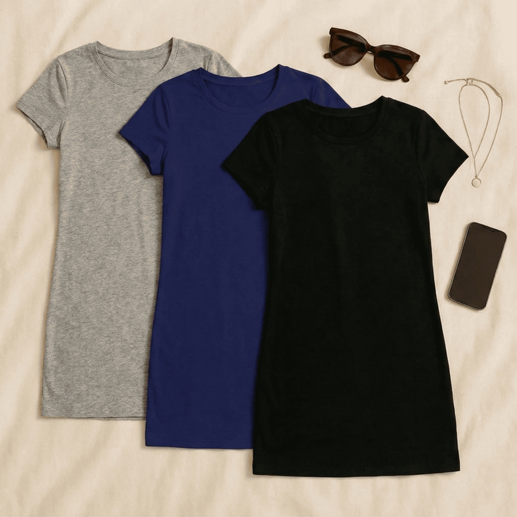 Kit com 3 Vestidos Camisetão Feminino Cores Sortidas