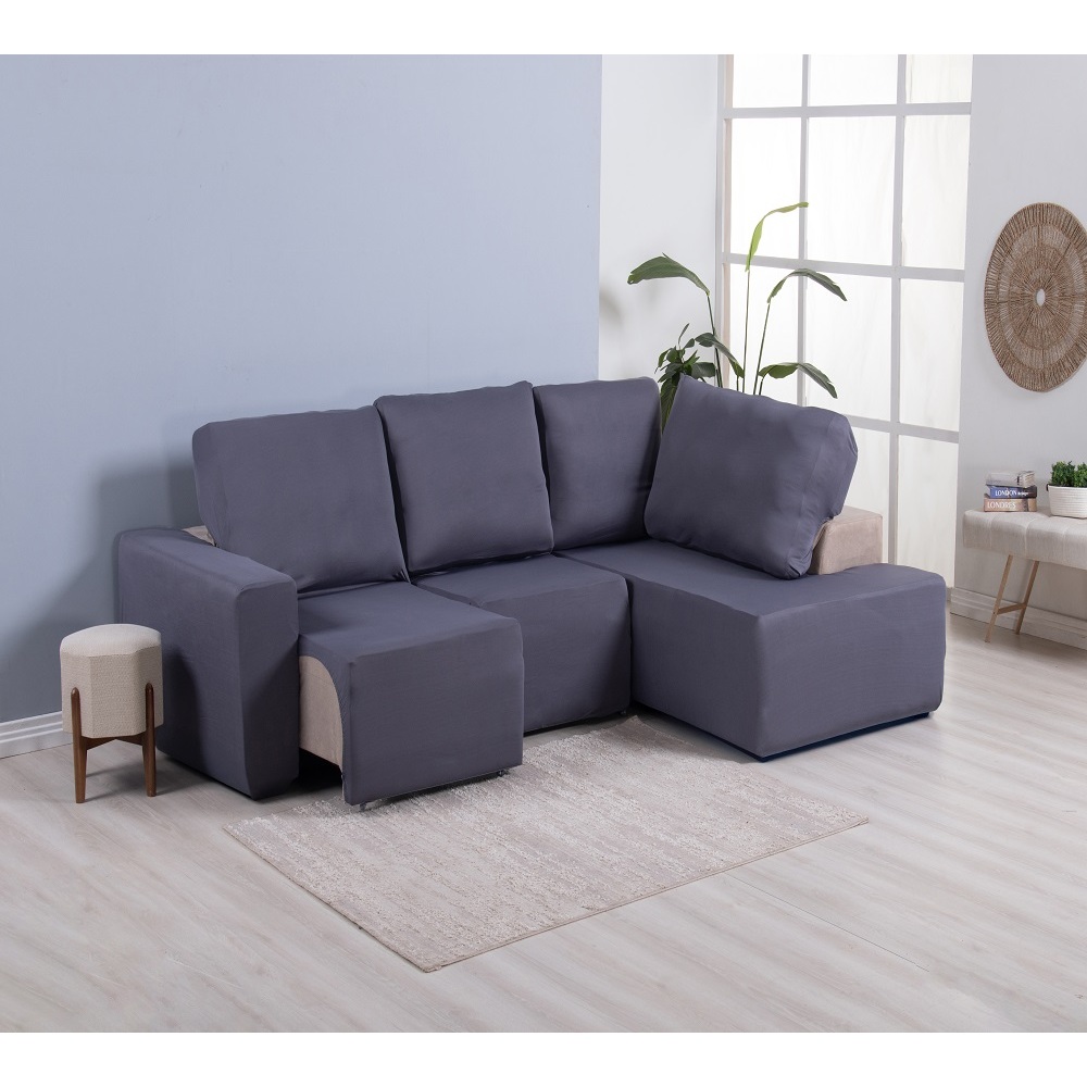 Capa Protetora Para Sofá De Canto Retrátil Reclinável Coladinha 3 Lugares Malha Elástica Chaise