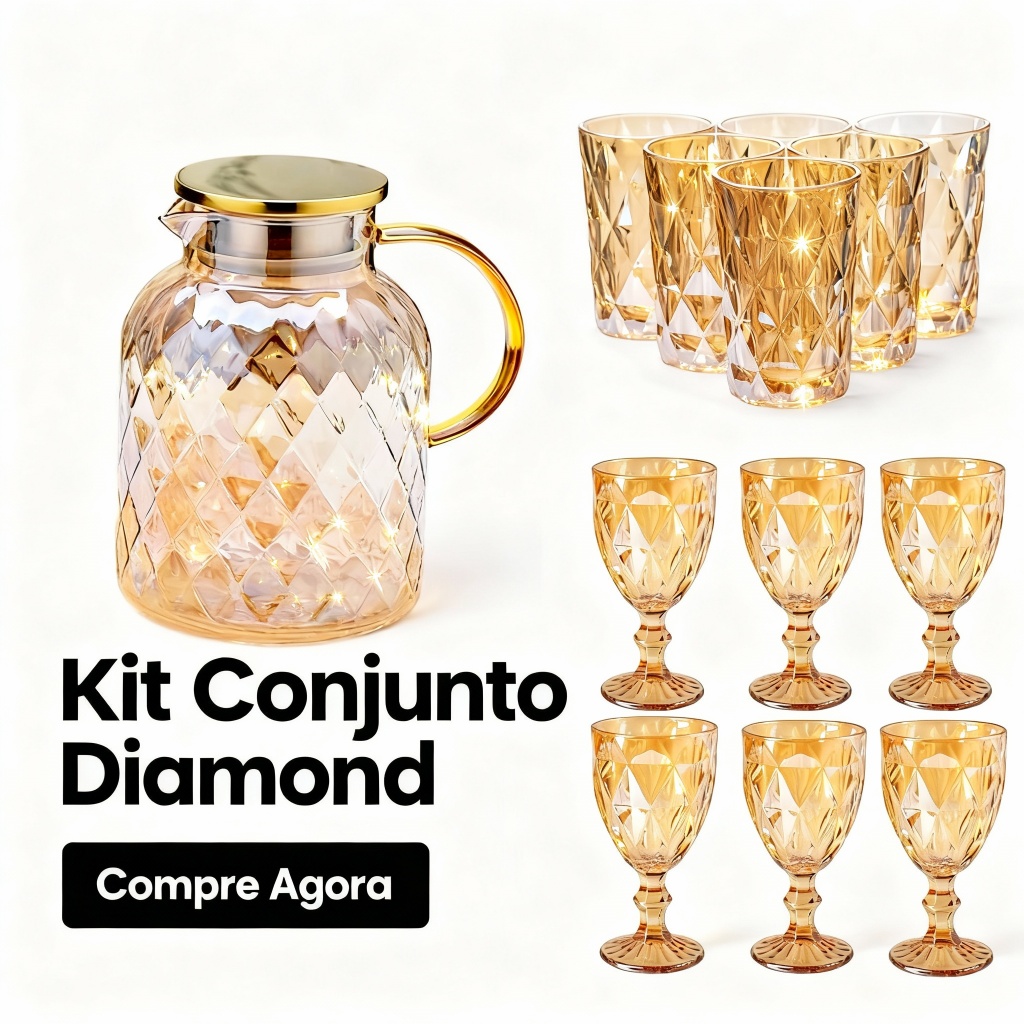 Kit Diamond Presente Casamento Jogo Vidro Jantar Casa Nova Elegante