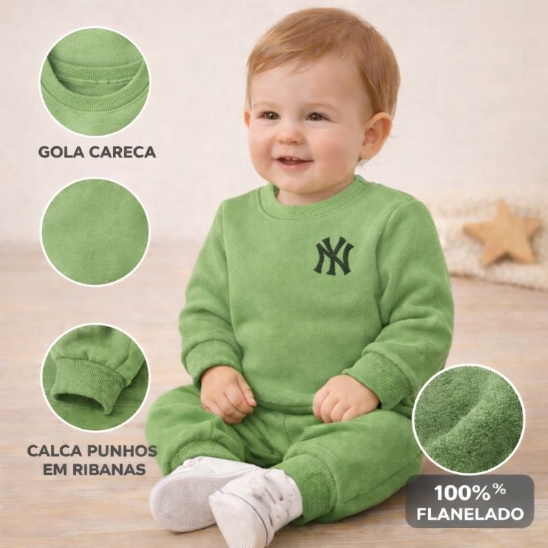 Conjunto Infantil Moletom Flanelado  | Punhos em Ribana | P ao 2 Anos Unissex