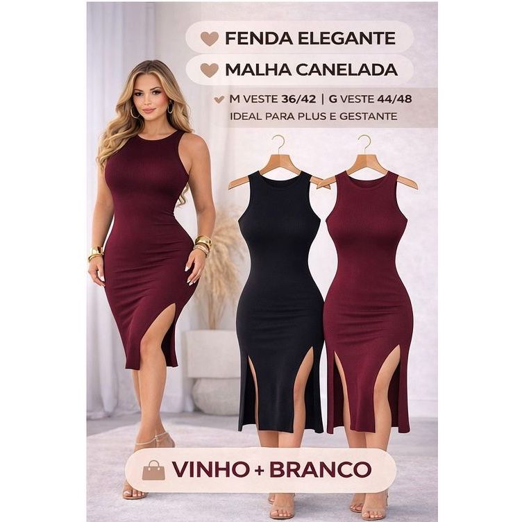 Kit Vestido Canelado Midi Feminino Casual Elegante-2 Peças| vestido feminino| vestido canelado| vestido malha