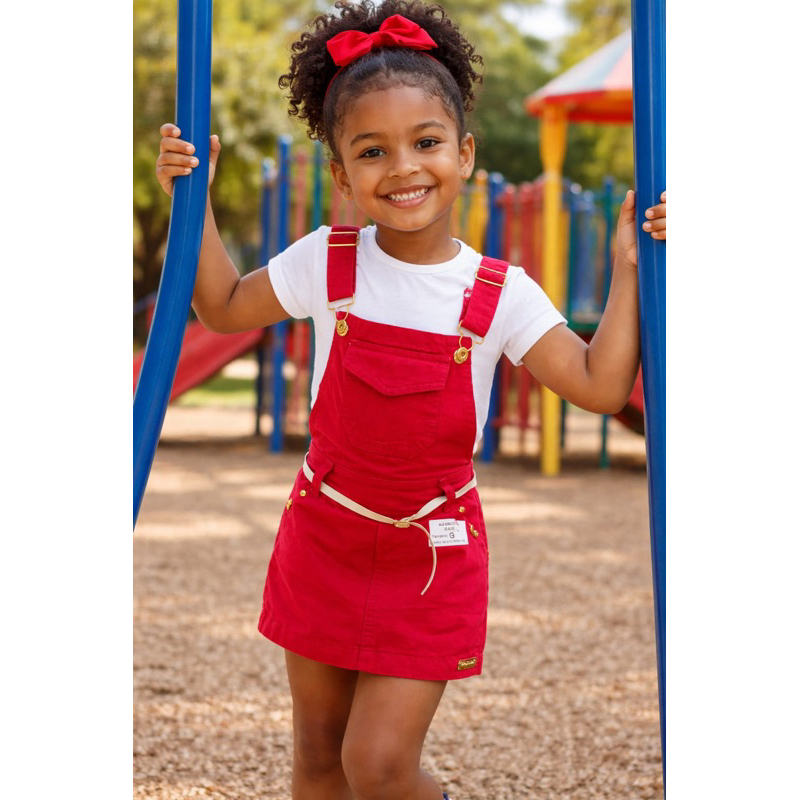 Jardineira Infantil Feminina Jeans Short Saia