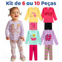 Kit de 6 ou 10 Peças Meia Estação Menina Infantil Conjunto Feminino Frio Outono/Inverno