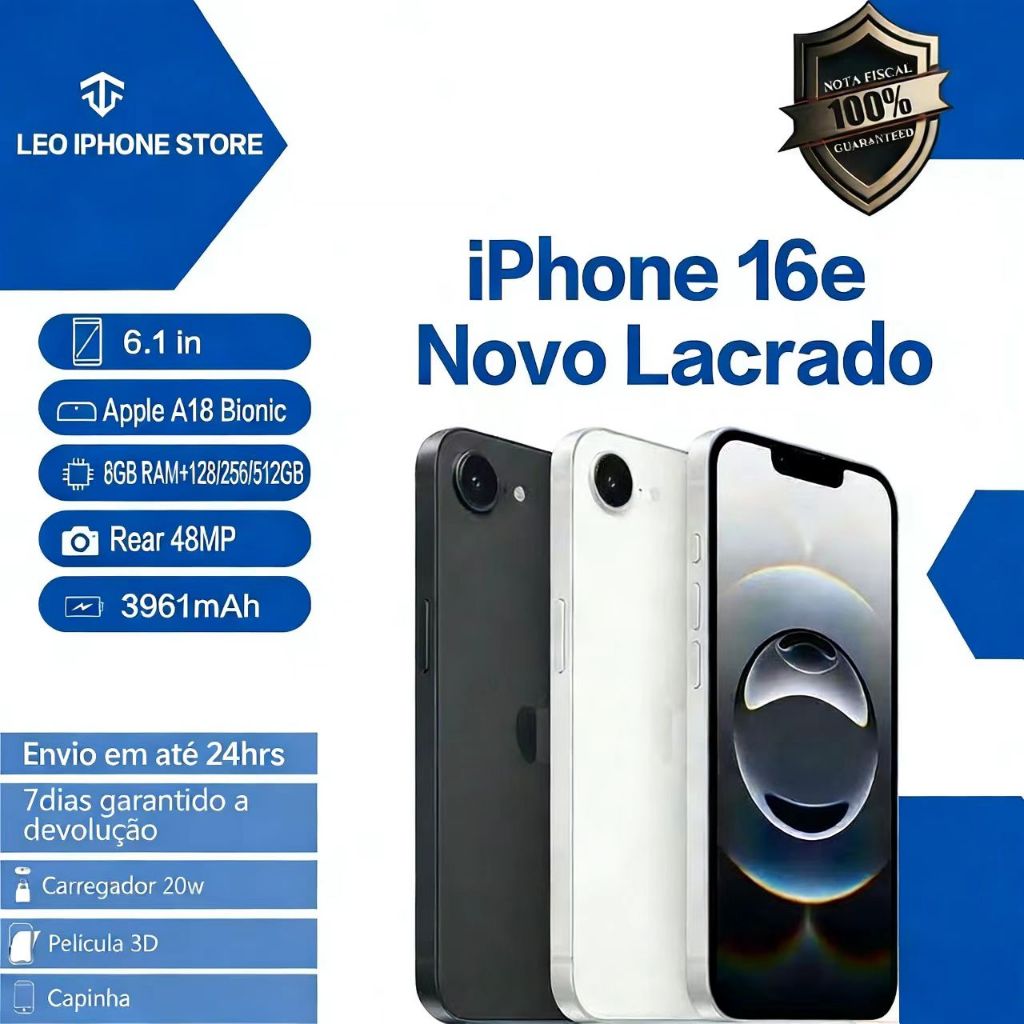 Celular iPhone 16e 128GB Original Novo Lacrado com Garantia Apple de 1 ano