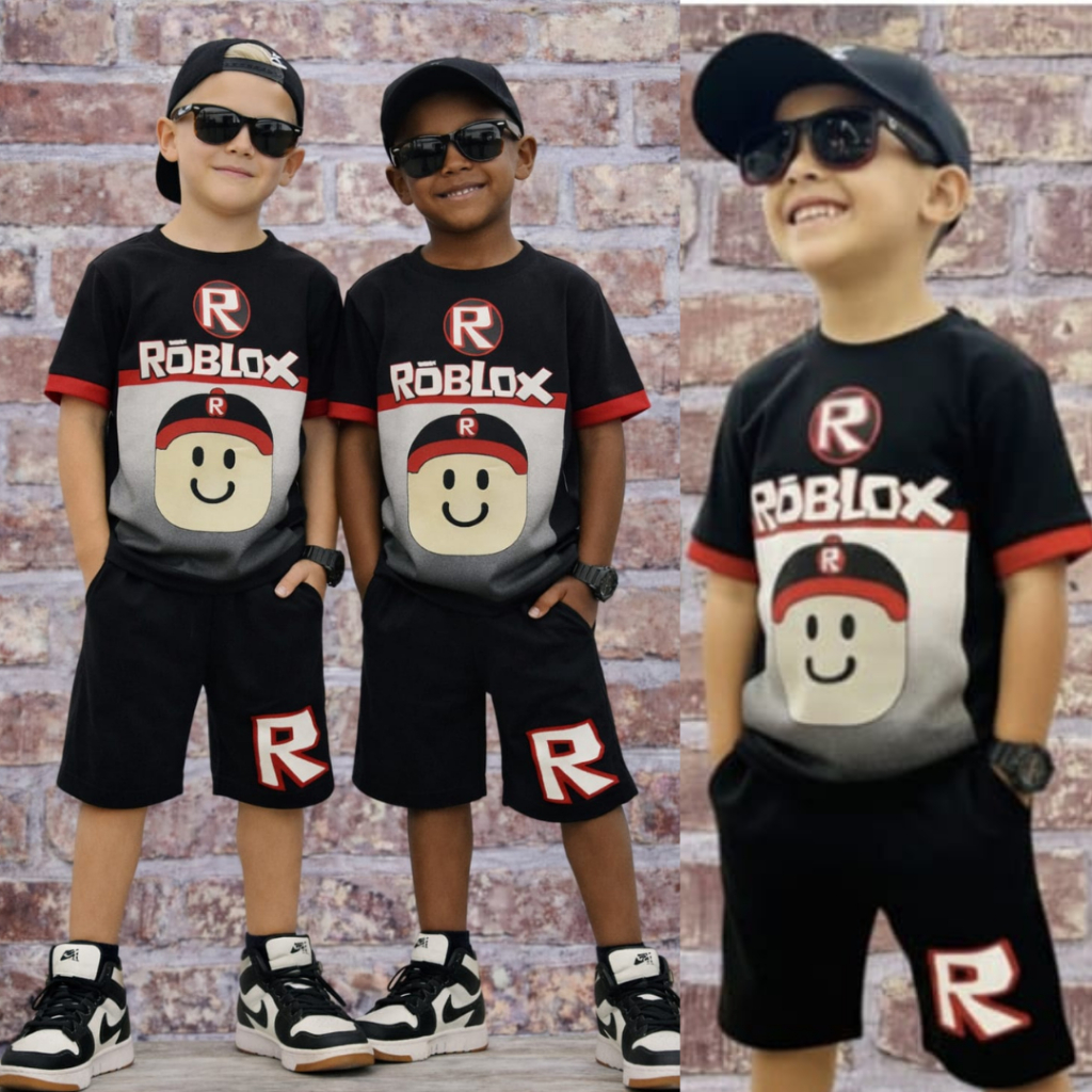 Conjunto Infantil Juvenil Menino Blusa 100% Algodão + Bermuda Moletinho Roblox Naruto Mickey Carinha em Oferta na Shopee