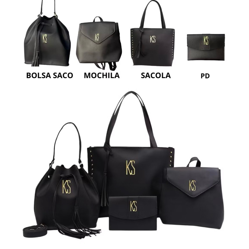 Kit 4 Bolsa Feminina Sacola London Tote Grande + Saco London + Mochila + Porta Documento Kit London 4 peças