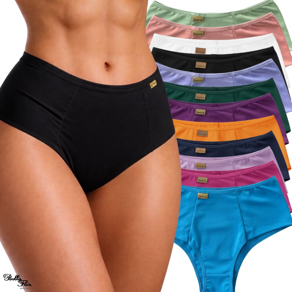 KIT Calcinha ZERO CULOTE Calçola Cintura Alta Lisa Redutora Luxo Lateral Larga Conforto