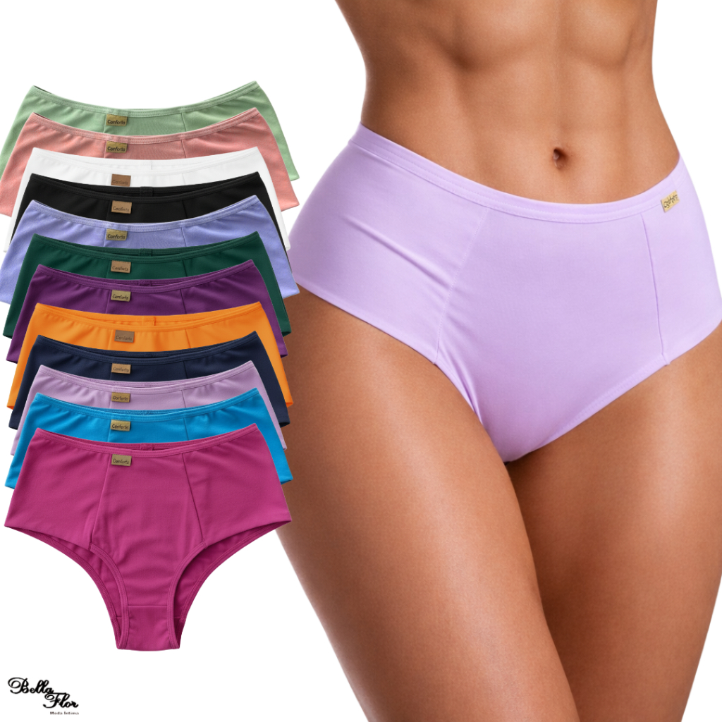 KIT Calcinha PALA DUPLA Calçola Cintura Alta Lisa Redutora Luxo Lateral Larga Conforto