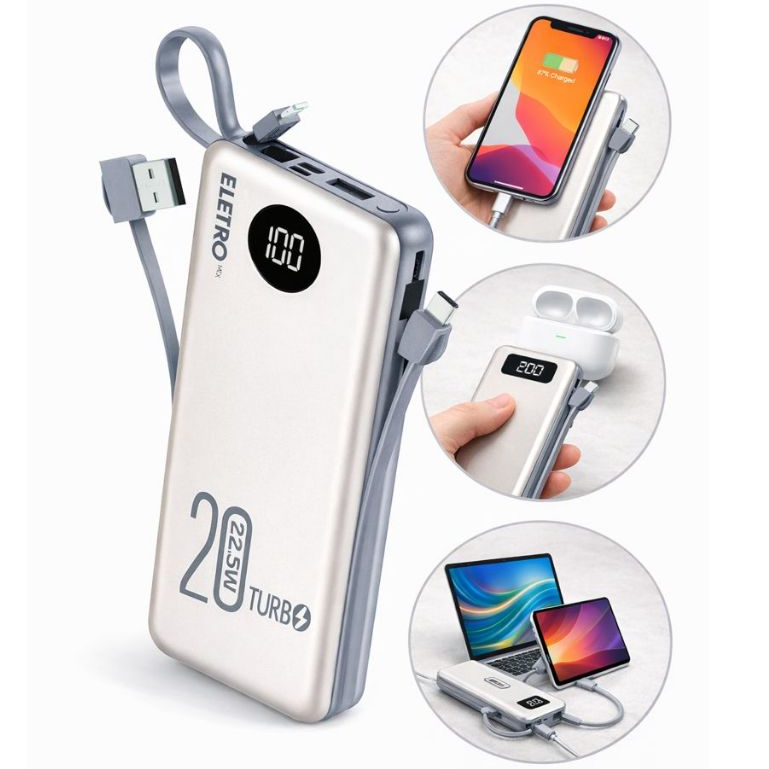 Carregador Portatil Turbo Premium PowerBank 20000 mAh Eletromex Compatível iPhone Android 22.5W em Oferta na Shopee