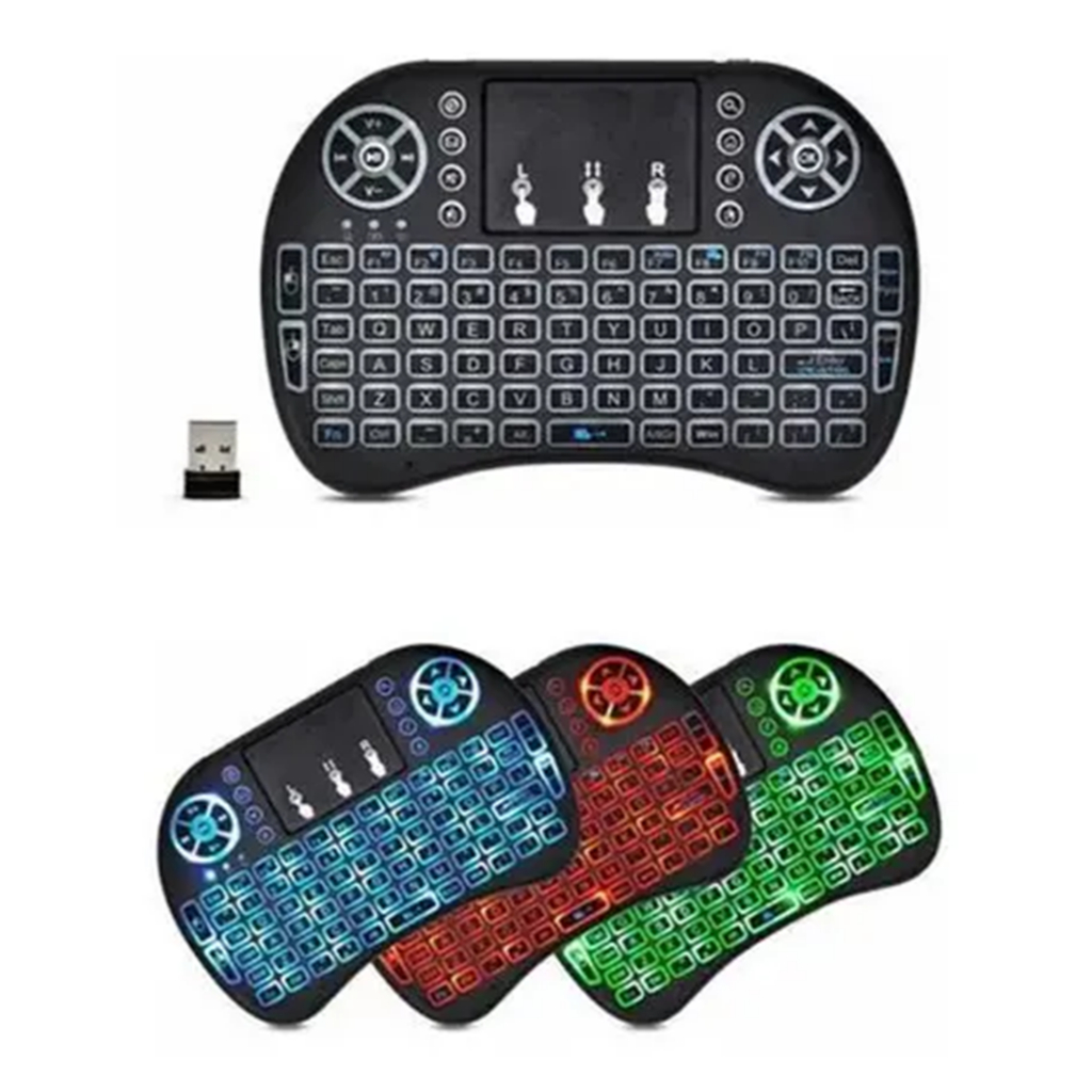 Mini Teclado Wireless Sem Fio USB LED RGB para Smart Tv e Tv Box Recarregável